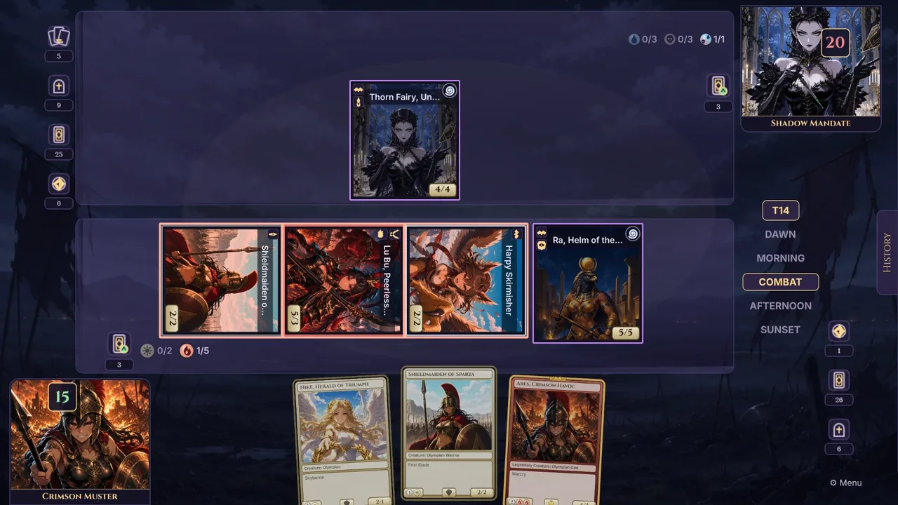 Darling Blades duel: creature cards facing off on a dark board
