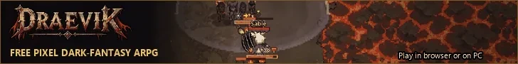 DRAEVIK, free pixel dark-fantasy ARPG, over a lava dungeon
