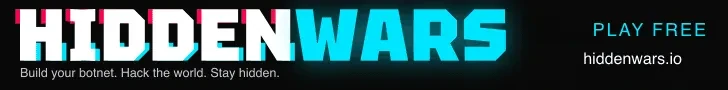 HIDDENWARS logo: Build your botnet. Hack the world. Stay hidden.