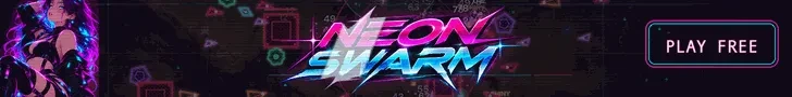 NEON SWARM logo in neon pink and blue with a Play Free button
