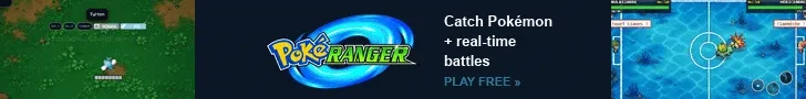 PokéRanger title art: Catch Pokémon + real-time battles, between two gameplay screens